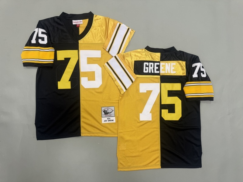 Men 2025 Pittsburgh Steelers #75 Greene black yellow Throwback Limited NFL Jersey style 001